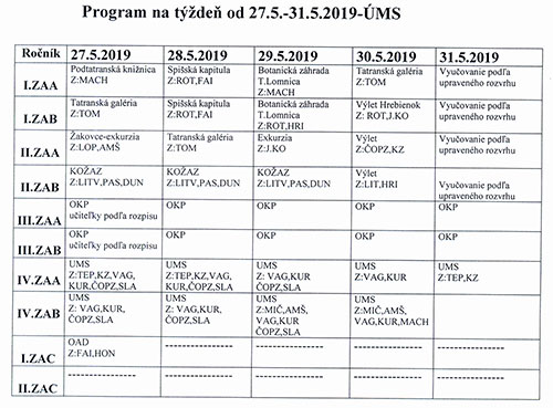 rozvrh maturita S